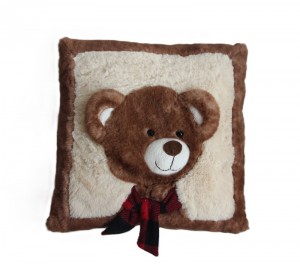 JH-9953A Plush Pillow-Bear with scarf in Brown color