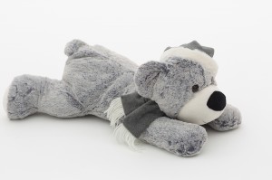 JH-9935A Plush Lying Bear with hat and scarf in Grey color