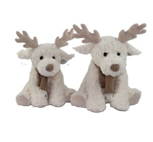 JH-1054A Plush Reindeer with scarf sitting position in Cream color