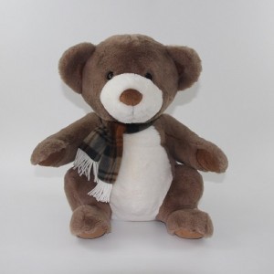 JH-1070E Plush Bear with scarf sitting position in Brown  color