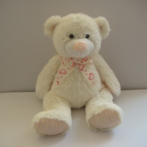 JH-9859C Plush Bear in Light Beige color with bow