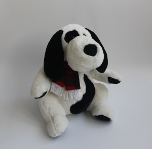 JH-1043D Plush Dog with scarf sitting position in Black / white color