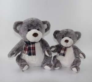 JH-1070C Plush Bear with scarf sitting position in Dark Brown  color