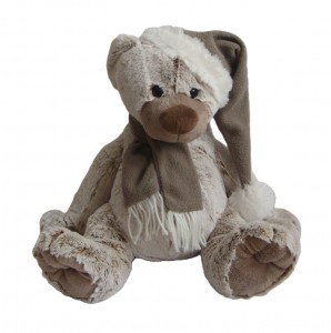 JH-9865C Plush Bear in Light Brown color with Christmas Hat and Scarf