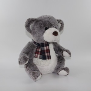 JH-1070C Plush Bear with scarf sitting position in Dark Brown  color