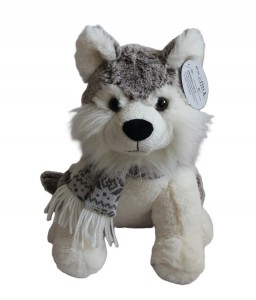 JH-9932A  Plush Husky Dog with Scarf in Brown color