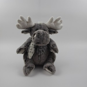 JH-1073C Plush Reindeer with scarf sitting position in Grey  color