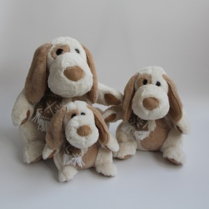 JH-1043B Plush Dog with scarf sitting position in Brown / White color