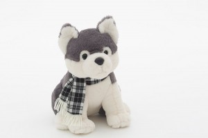 JH-9927D  Plush Dog with Scarf in Dark Grey color