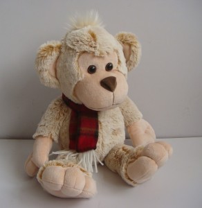 JH-9868B Plush Monkey in Cream color with Scarf