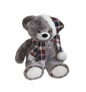 JH-9959D Plush Bear with hat and scarf in Brown color