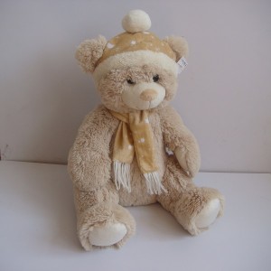 JH-9863B Plush Bear in Light Brown color with Hat and Scarf