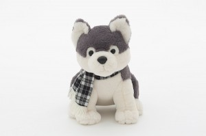 JH-9927D  Plush Dog with Scarf in Dark Grey color