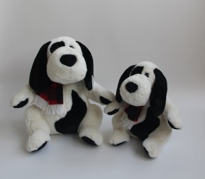 JH-1043D Plush Dog with scarf sitting position in Black / white color