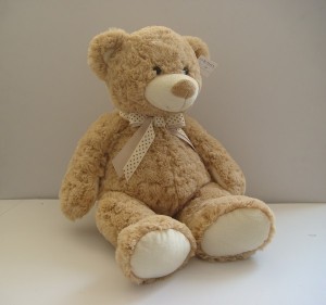 JH-9859A Plush Bear in Light Brown color with bow