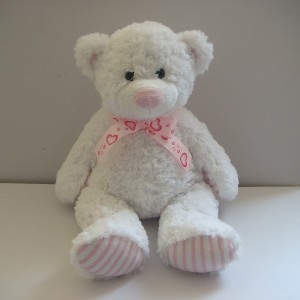 JH-9859D Plush Bear in White color with bow