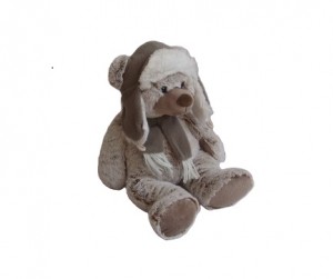 JH-9864B Plush Bear in Light Brown color with Christmas Hat and Scarf