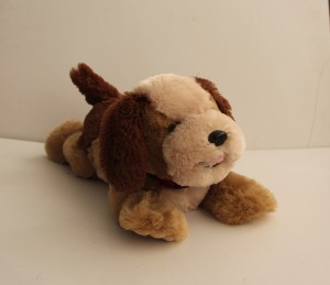 JH-9905A Plush Lying dog in Light Brown color with Scarf