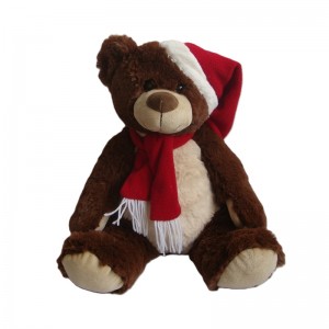 JH-9870A Plush Bear in Brown color with Hat + Scarf