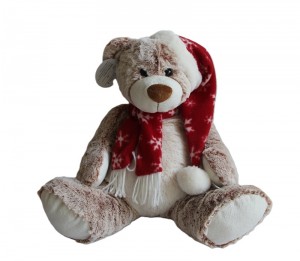 JH-9931A Plush Bear in Light Brown color with Hat + Scarf