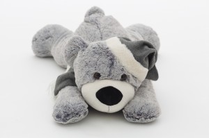 JH-9935A Plush Lying Bear with hat and scarf in Grey color