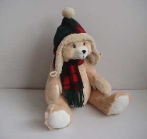 JH-9866D Plush Bear in Light Brown color with Christmas Hat and Scarf