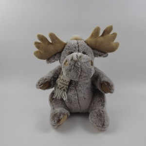 JH-1073A Plush Reindeer with scarf sitting position in Brown  color