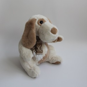 JH-1043B Plush Dog with scarf sitting position in Brown / White color