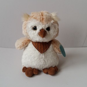 JH-9891D Plush Owl in Light beige color with Scarf