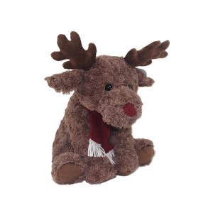 JH-1054D Plush Reindeer with scarf sitting position in Dark Brown color