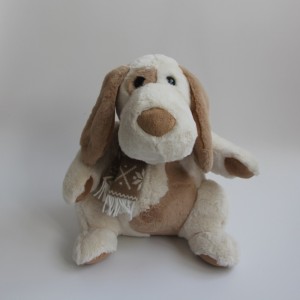 JH-1043B Plush Dog with scarf sitting position in Brown / White color