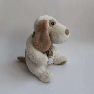 JH-1043B Plush Dog with scarf sitting position in Brown / White color