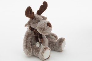 JH-9960B Plush Reindeer with scarf sitting position in Light Brown color