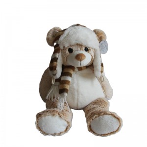 JH-9937A Plush Bear with Hat + Scarf in Biege color