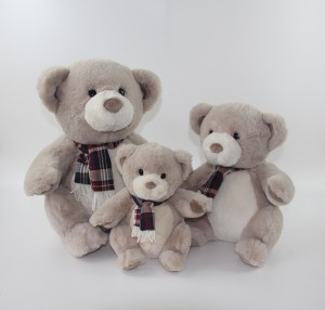 JH-1070D Plush Bear with scarf sitting position in Light Brown  color