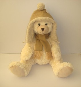 JH-9841D Plush Bear in Cream color with Light Brown hat