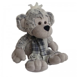 JH-9868D Plush Monkey in Light Grey color with Scarf