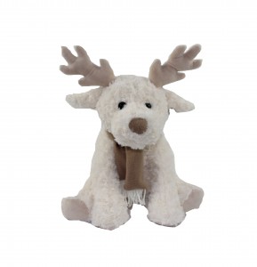 JH-1054A Plush Reindeer with scarf sitting position in Cream color