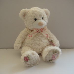 JH-9859B Plush Bear in Light Beige color with bow