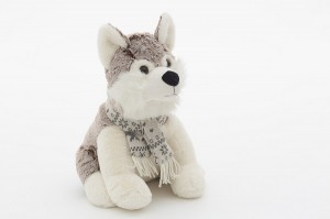 JH-9932A  Plush Husky Dog with Scarf in Brown color