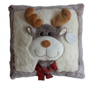 JH-9957A Plush Pillow-Reindeer with scarf in Light Brown color