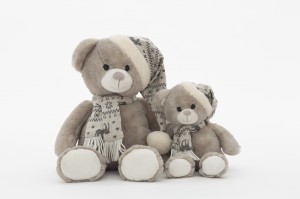 JH-9959C Plush Bear with hat and scarf in Light Grey color