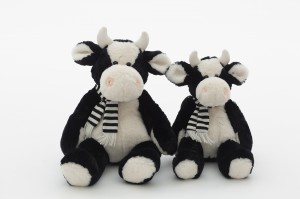 JH-9940B Plush Cow with scarf in Black and White Color