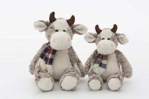 JH-9940C Plush Cow with scarf in Light Brown Color