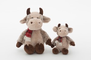 JH-9998C Plush Cow with scarf in Light Brown Color