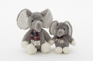 JH-1001B Plush Elephant with scarf Sitting position in Light Grey color