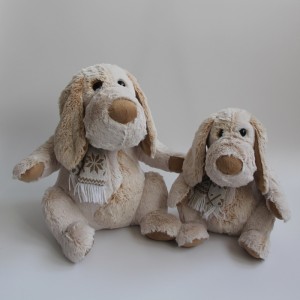 JH-1043A Plush Dog with scarf sitting position in Cream / white color