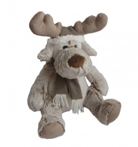 JH-9867D Plush Reindeer in Light Brown with Christmas Hat and Scarf