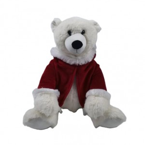 JH-1085B-1 Plush Bear with Red Clothes sitting position in Cream  color