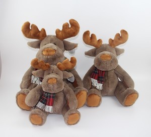 JH-9960H Plush Reindeer with scarf sitting position in Brown color